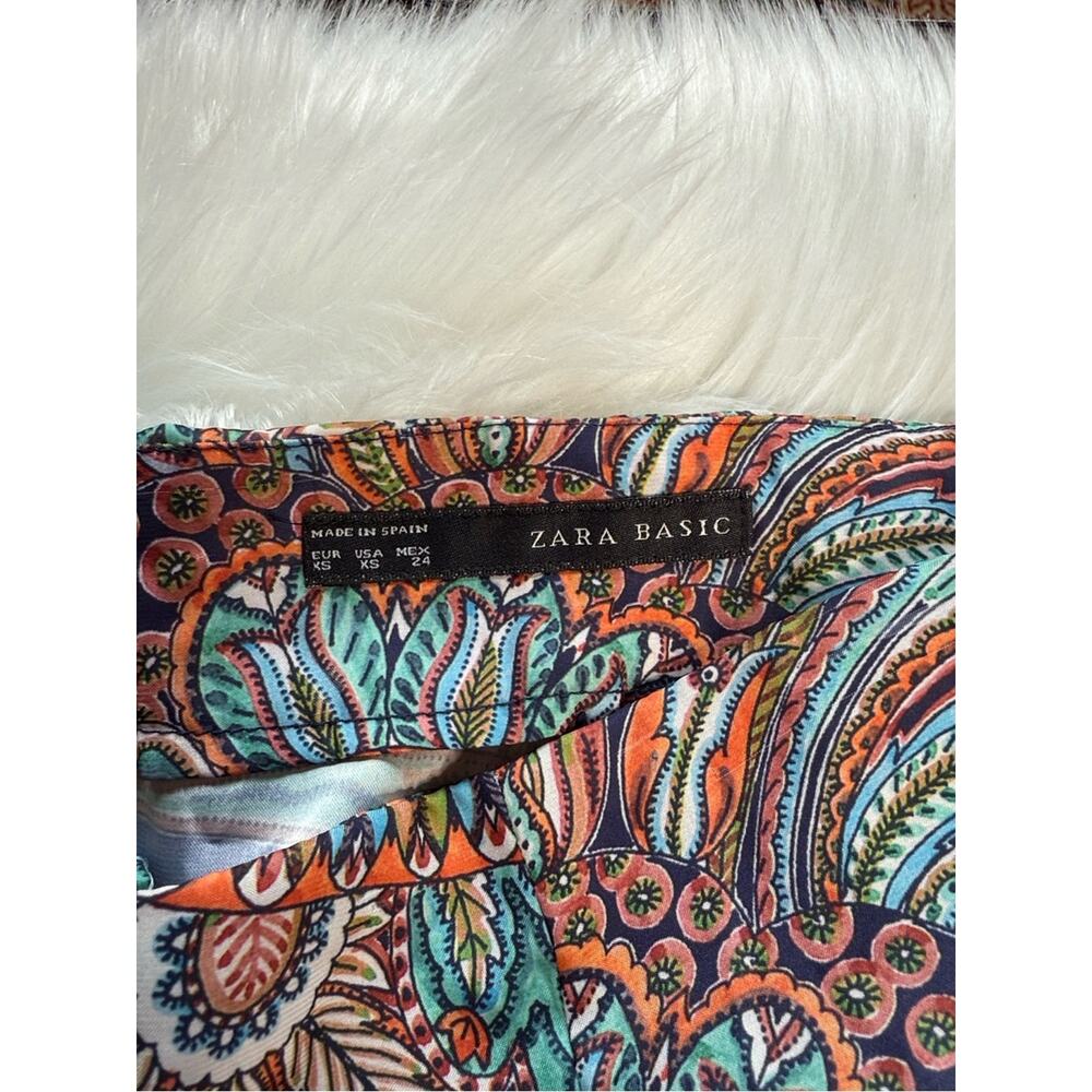 Zara Orange and Navy Paisley Wide Leg Pants - Picture 4 of 6